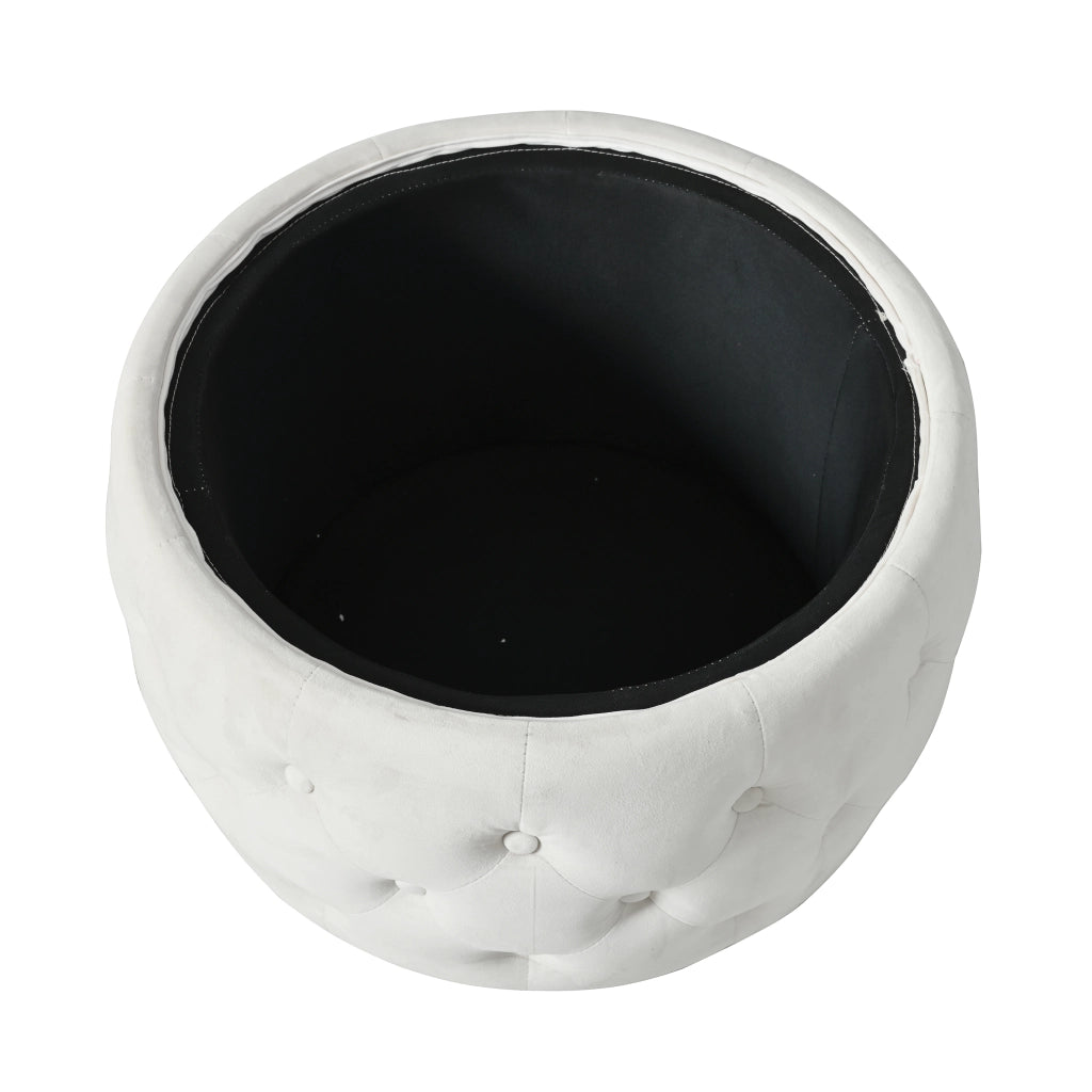 Pouf contenitore 2 pezzi salvaspazio 4 in 1 con vassoio rimovibile e vano interno in velluto beige 59,6 × 59,6 × 38 cm