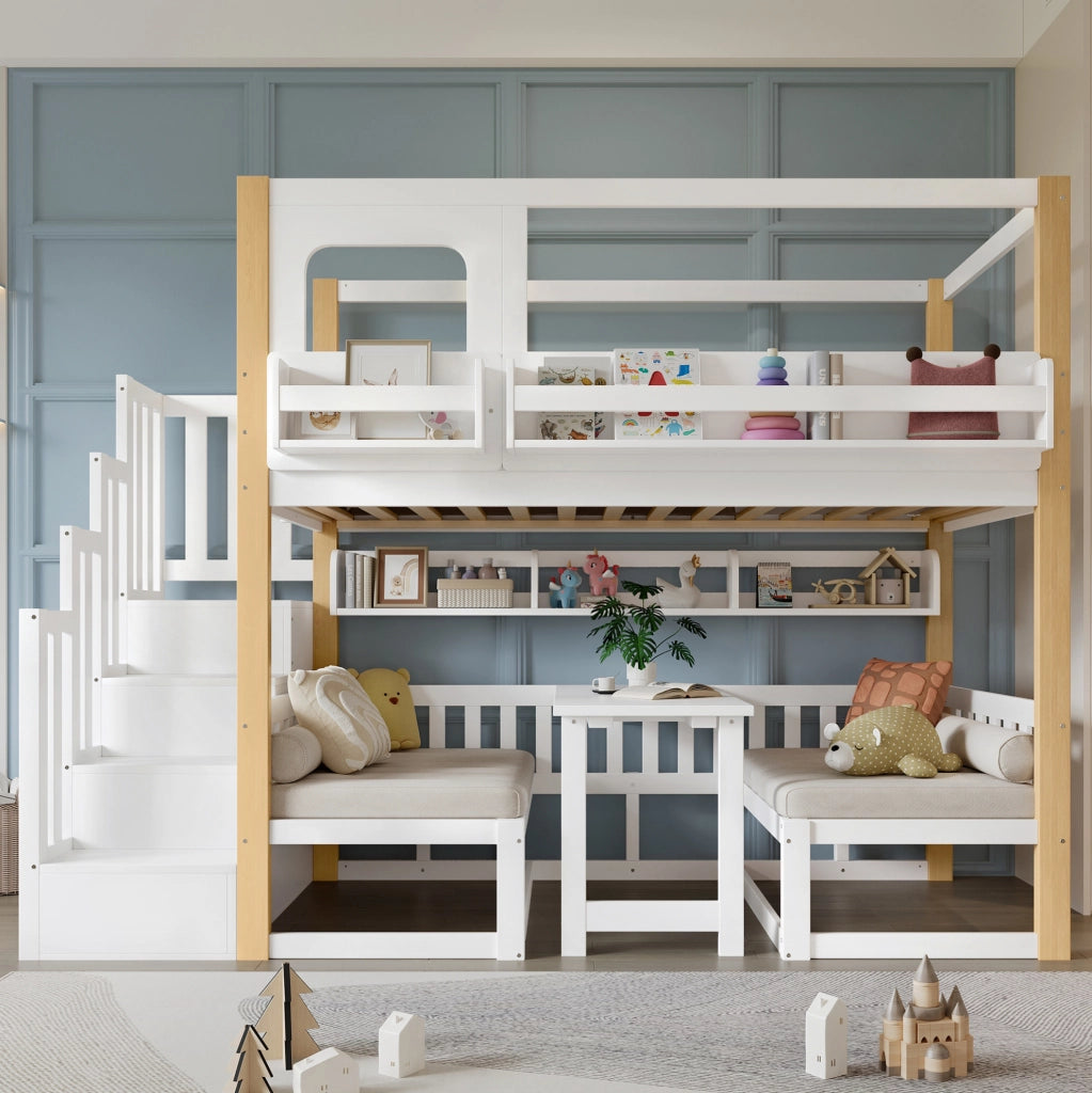 Letto a soppalco per bambini 90x200 cm con scrivania pieghevole e scala contenitore