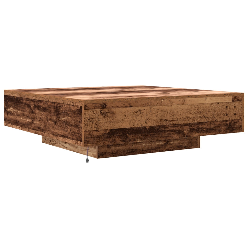 Tavolino da caffÃ¨  con luci LED in legno vecchio 100x100x31 cm