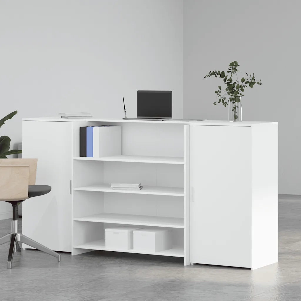 Scrivania per Reception Bianca 200x50x103,5 cm in Legno Massello 3324178