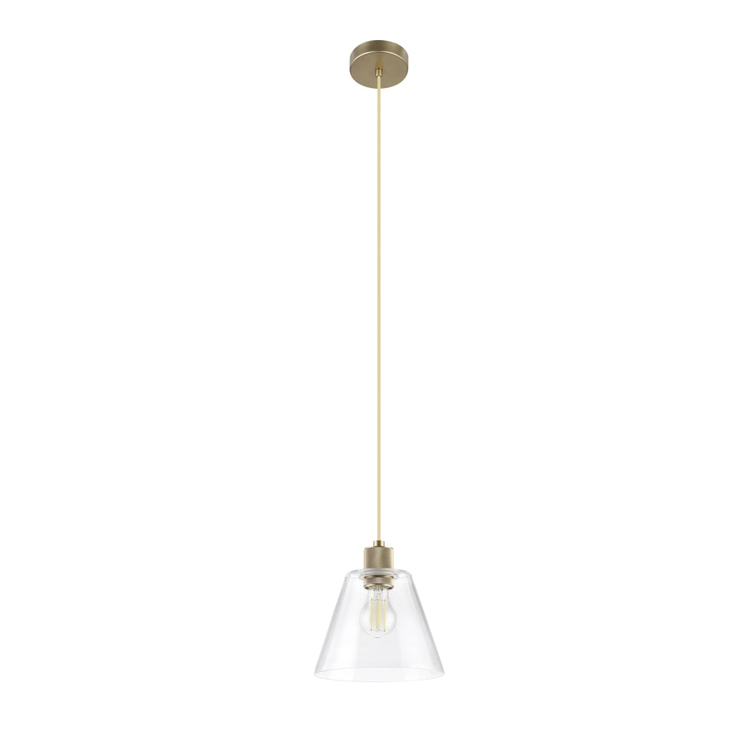 Lampadario A Sospensione Vintage Copley Acciaio Oro Vetro 1 Luce E27