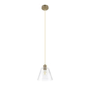 Lampadario A Sospensione Vintage Copley Acciaio Oro Vetro 1 Luce E27