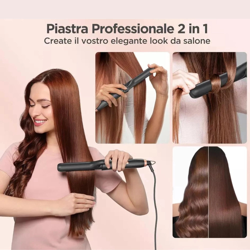 Trade Shop - Set 5in1 Piastra Capelli 3 Coni Arricciacapelli Lisci Onde Ceramica Riscaldamento Rapido -