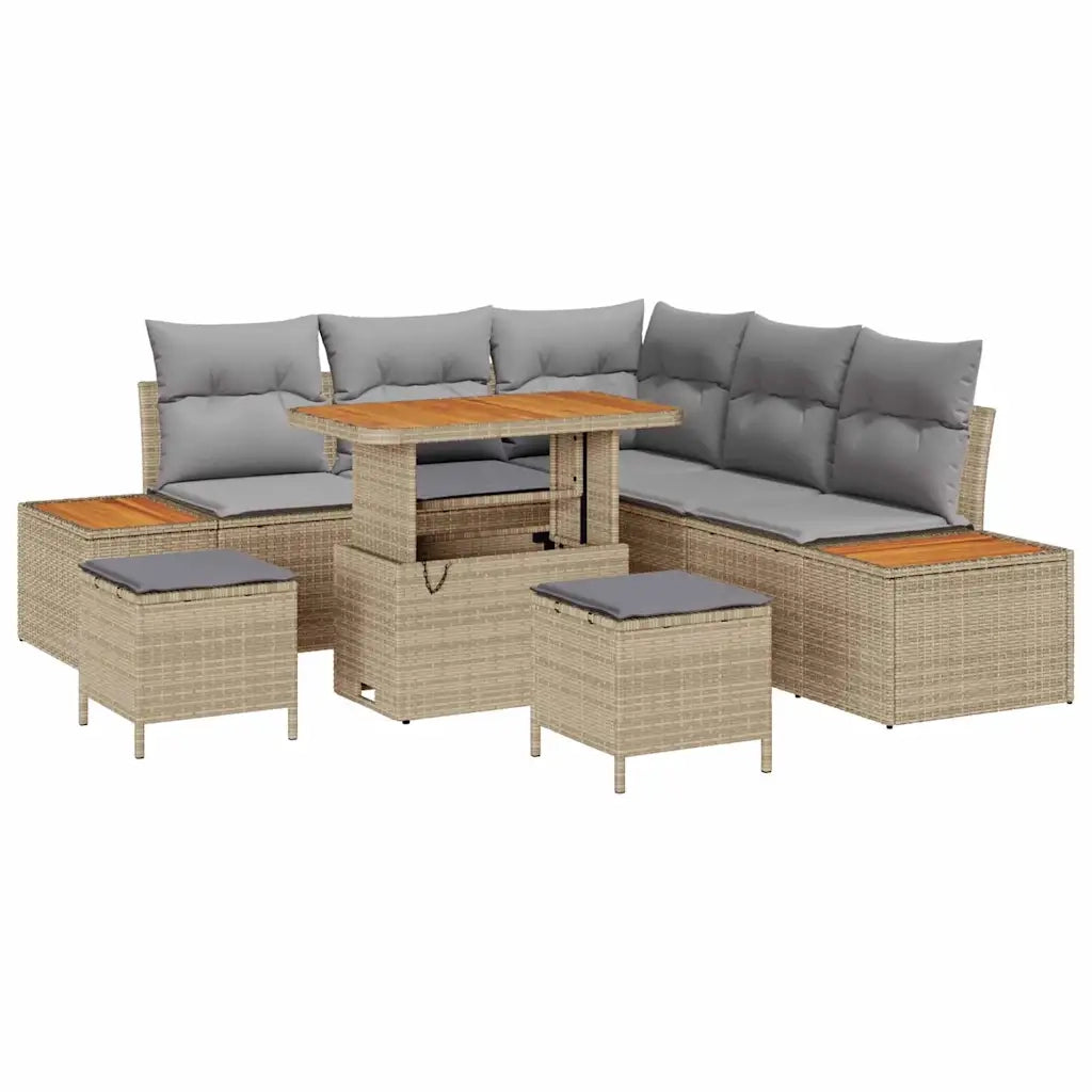 Set Divano da Giardino con cuscino 8 pcs Beige Poly Rattan