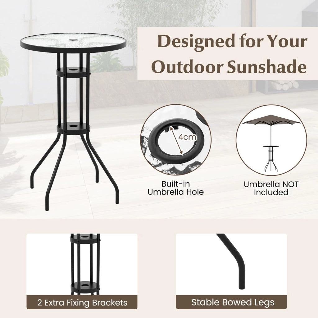 Set da Bistrò, Set da Giardino con (Ombrello), Tavolo con Foro da Ombrello, e 2 Sedie Pieghevoli, Set Tavolo e Sedie da Giardino, Set da Esterno per Balcone, Beige (Senza Parasole)