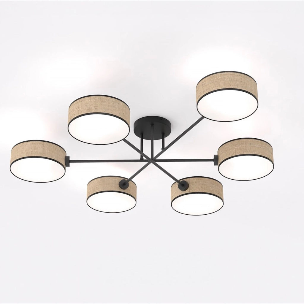 Lampada a sospensione Maga in acciaio nero e rattan