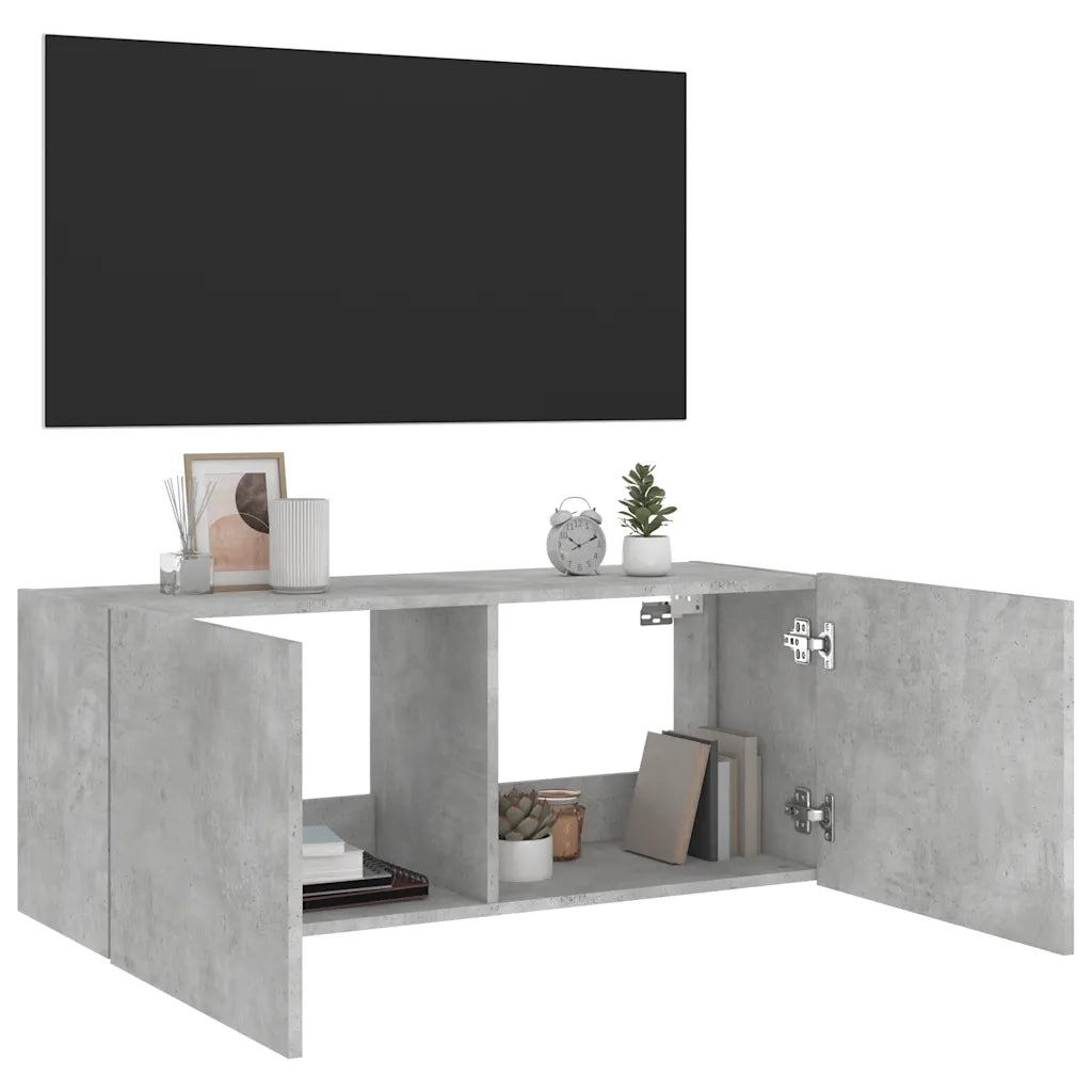 Mobile TV a Parete con Luci LED Grigio Cemento 100x35x41 cm 837326