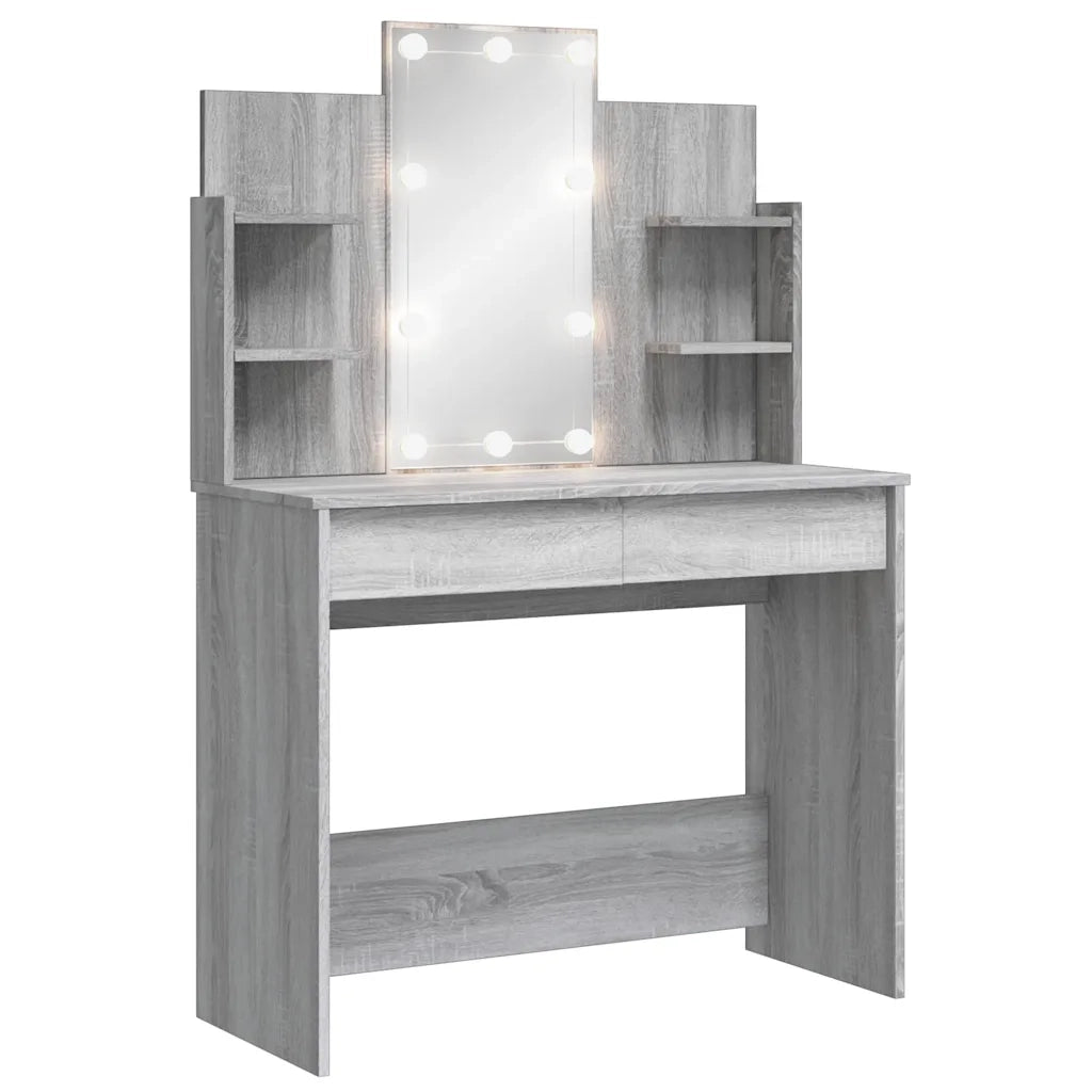 Toeletta | Tavolo da Trucco con Luci LED Grigio Sonoma 96x40x142 cm