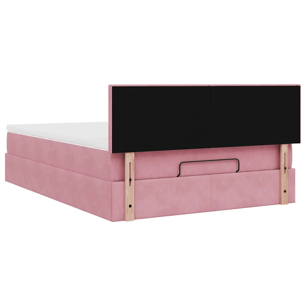 Struttura Letto Pouf con Materasso Rosa 140x190 cm in Velluto 3312553