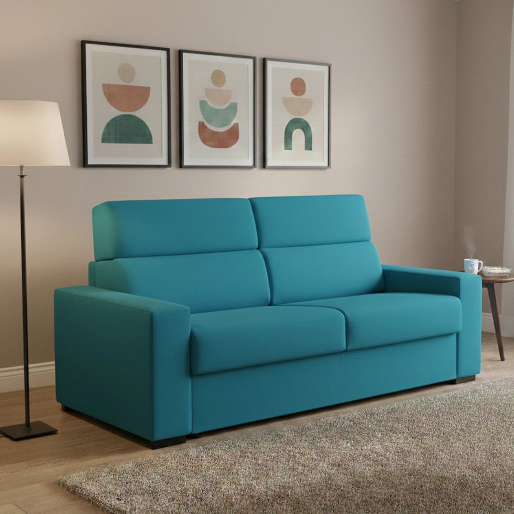Casabona, Divano Letto 2 Posti Sfoderabile Made in Italy, 180x95 cm Azzurro