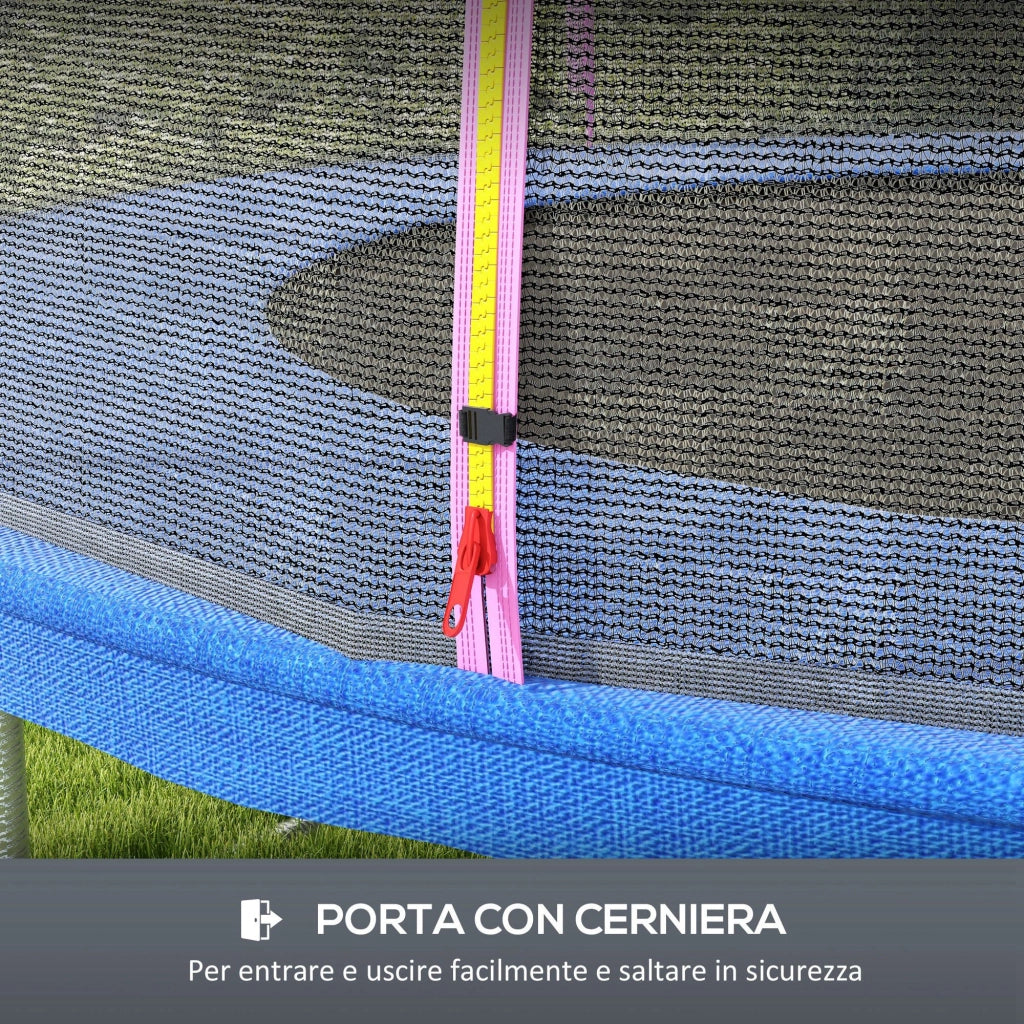 Rete di Protezione per Trampolini a 8 Pali con Ingresso con Cerniera, in PE, ?366x180 cm, Nero e Rosa