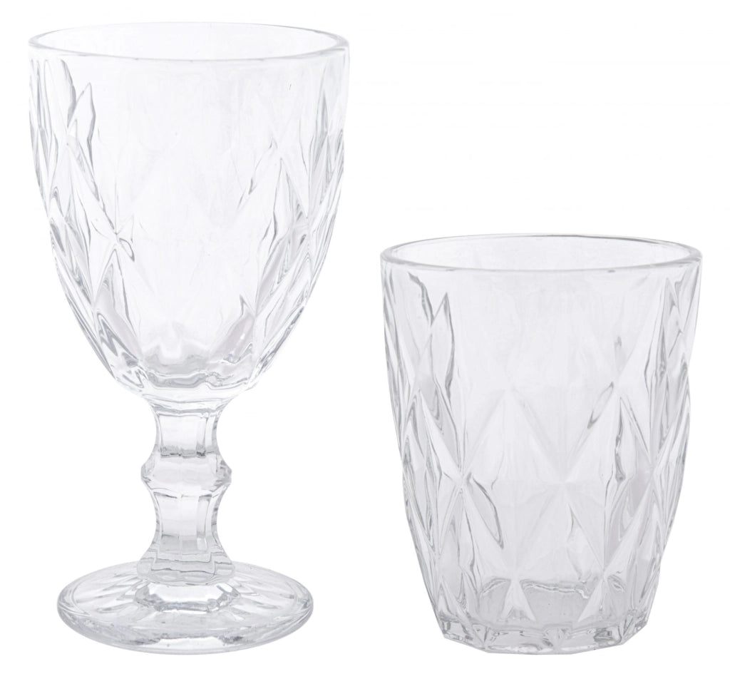 Set 6 calici + 6 bicchieri acqua in vetro Diamand trasparente