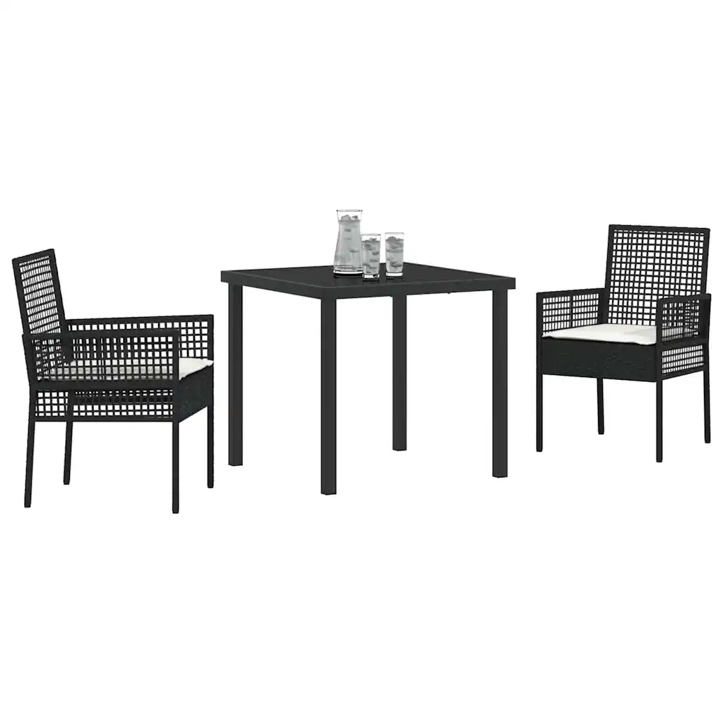 Set da Pranzo per Giardino con cuscino 3 pcs Nero polyrattan