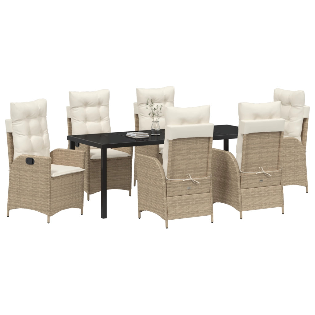 Set da pranzo da giardino da 7 pezzi con cuscini beige in polyrattan