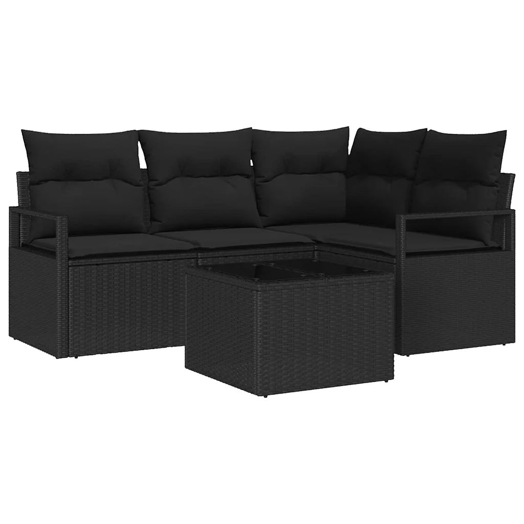Set di divani con cuscino 5 pcs Nero polyrattan