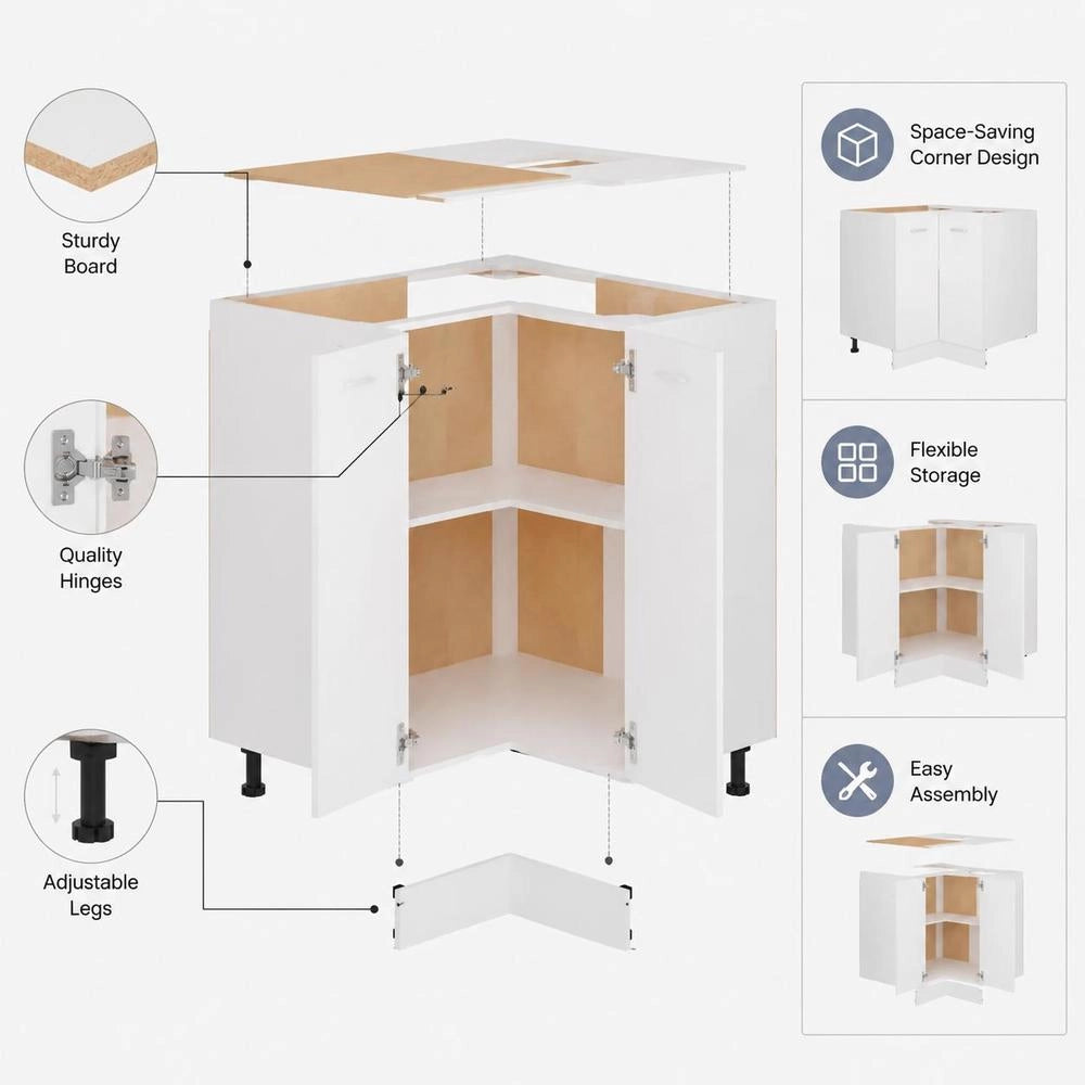 Corner Base Cabinet Lyon White 75.5x75.5x81.5 Cm Wood-based Material