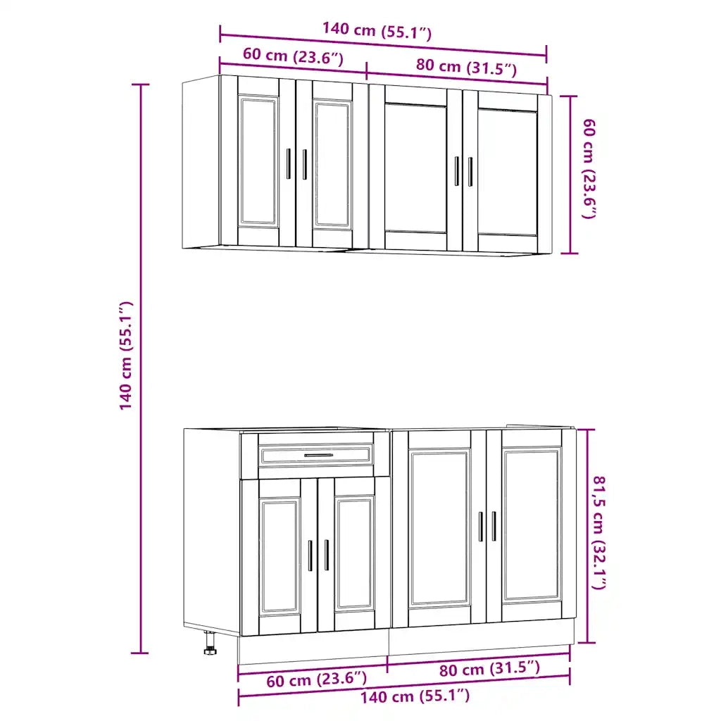 Set Mobili da Cucina 4 pz Kalmar Bianchi Legno Multistrato