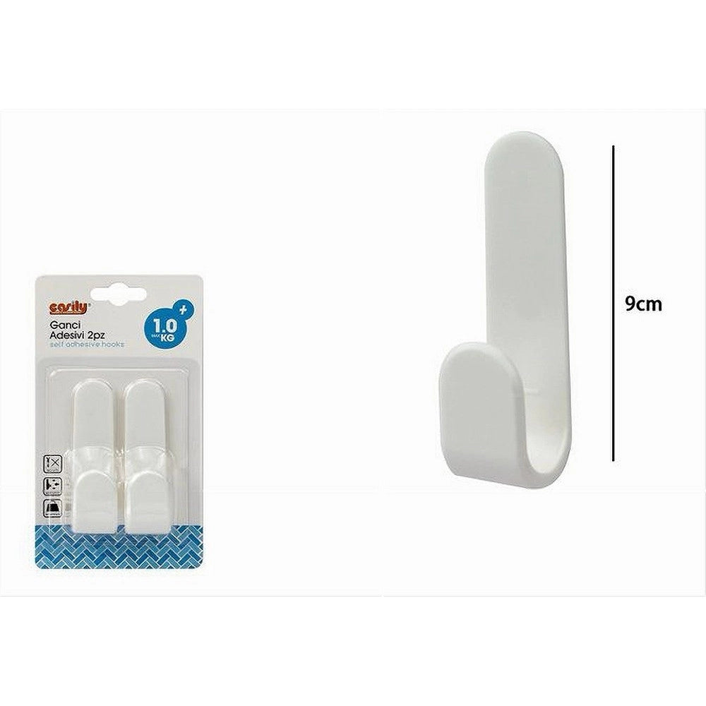Trade Shop - Set 2 Pz Ganci Adesivi Appendini Parete Casa Cucina Bagno Attaccapanni 9cm 79341 -