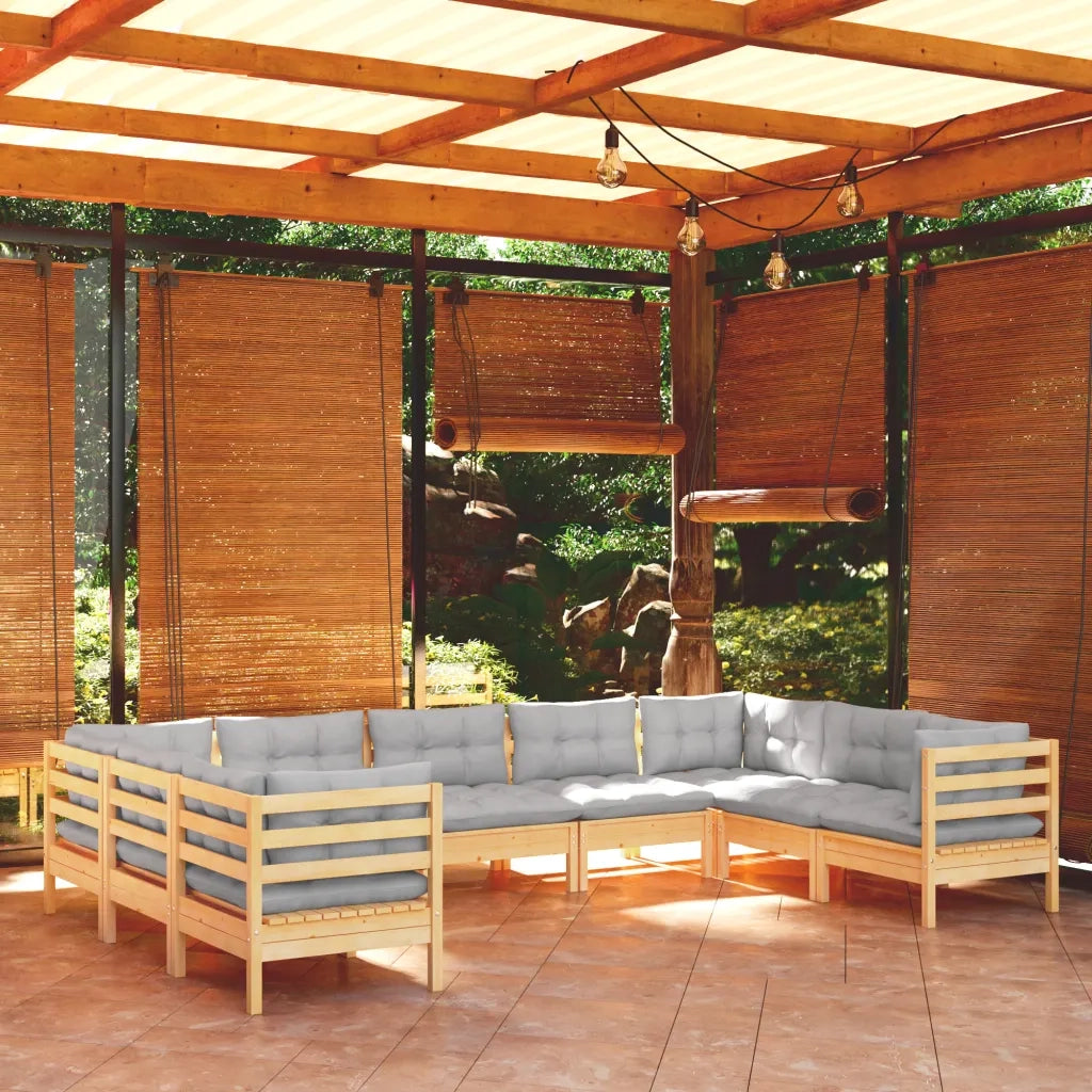 Set Divani da Giardino 9 pz con Cuscini Grigi Massello di Pino cod mxl 39300