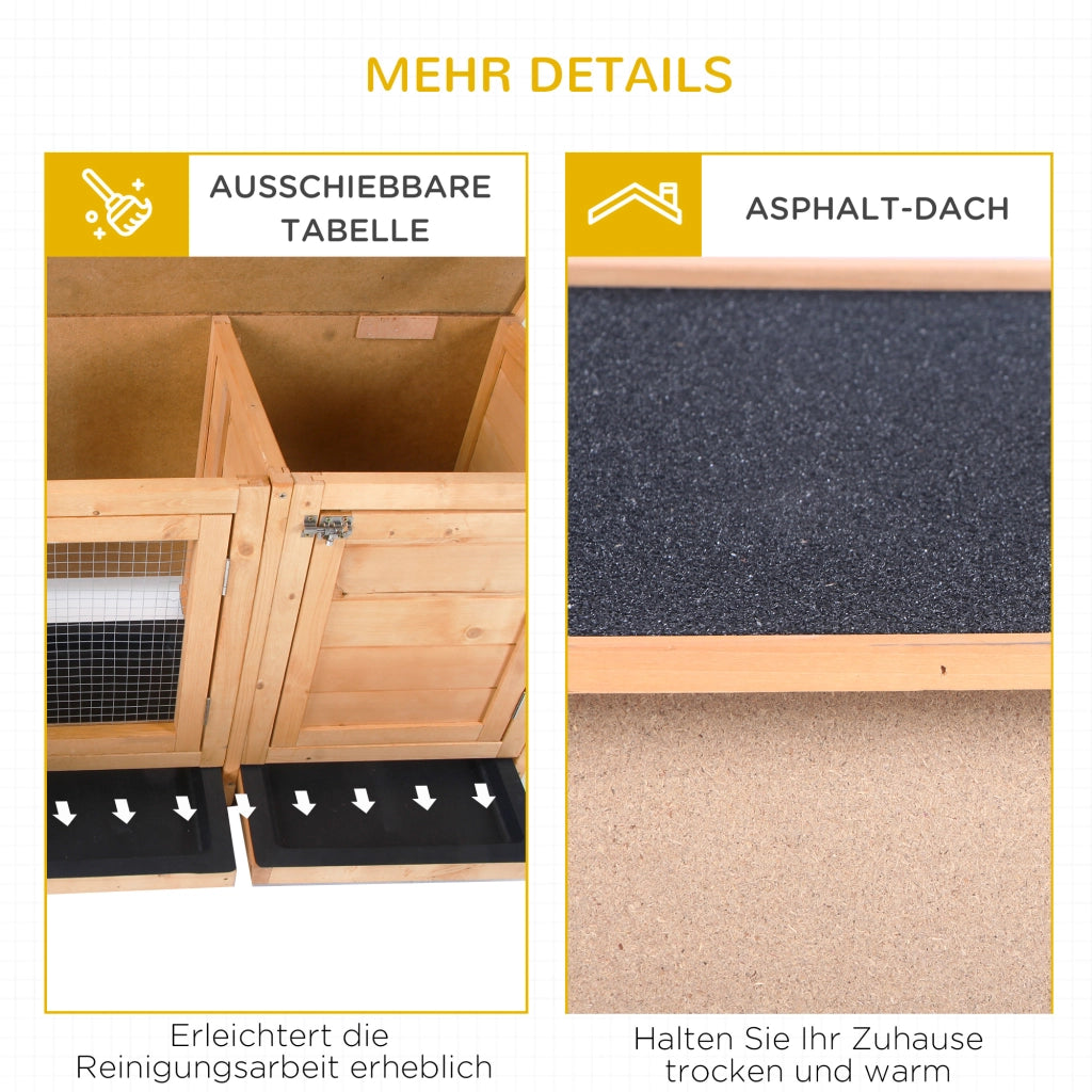 Gabbia per Conigli in Legno con Tetto Bitume ¨C Zephmum ¨C 112x50x54 cm Naturale e Nero