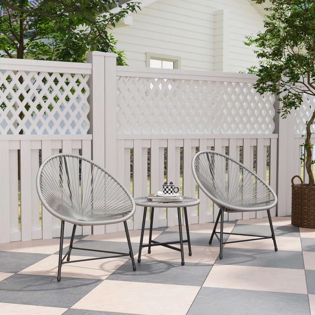Set Giardino 3 Pezzi ¨C zephmum ¨C Grigio, Polyrattan, Acciaio