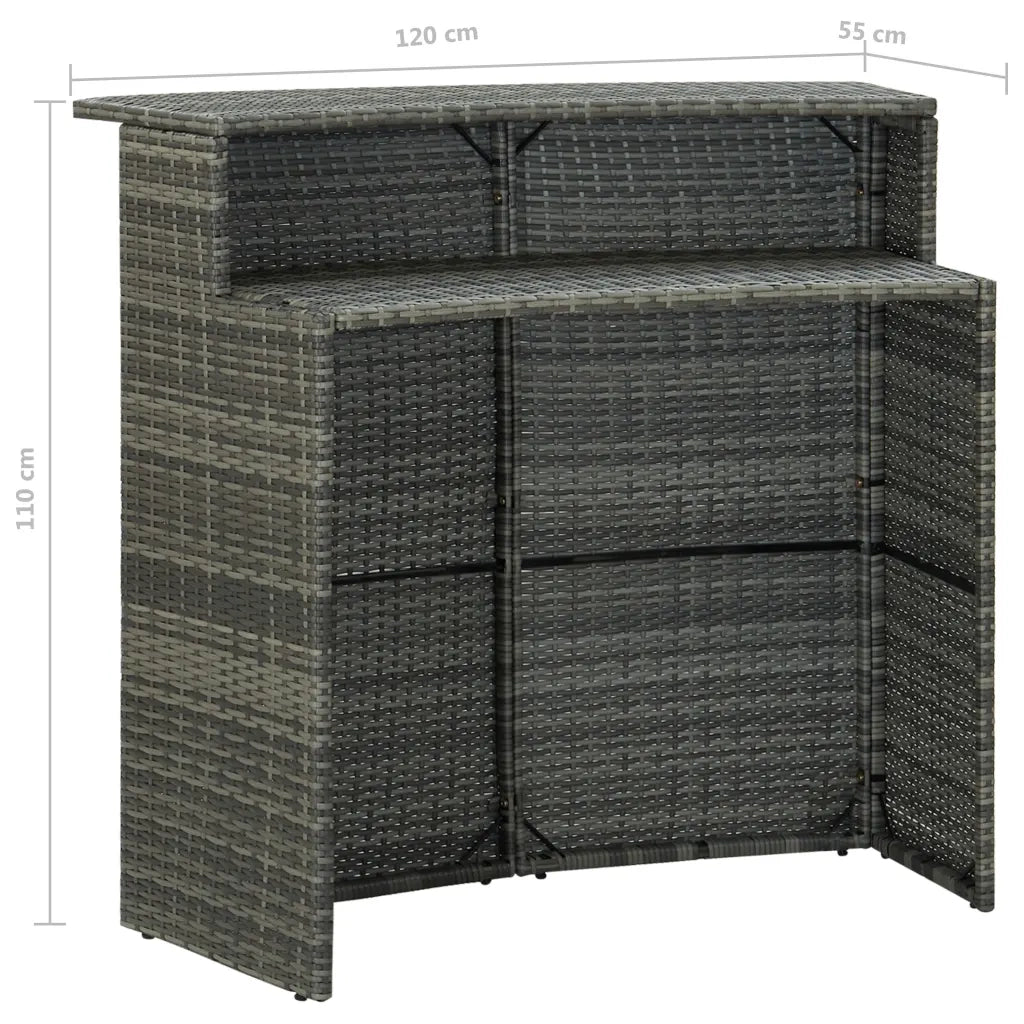 Set Bar da Giardino 3 pz con Cuscini in Polyrattan Grigio cod mxl 34673