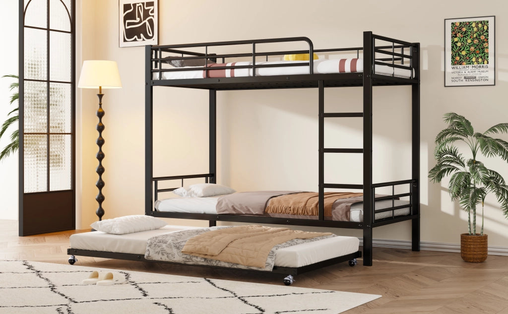 Letto a castello con letto estraibile metallo nero 90x200cm&90x190cm