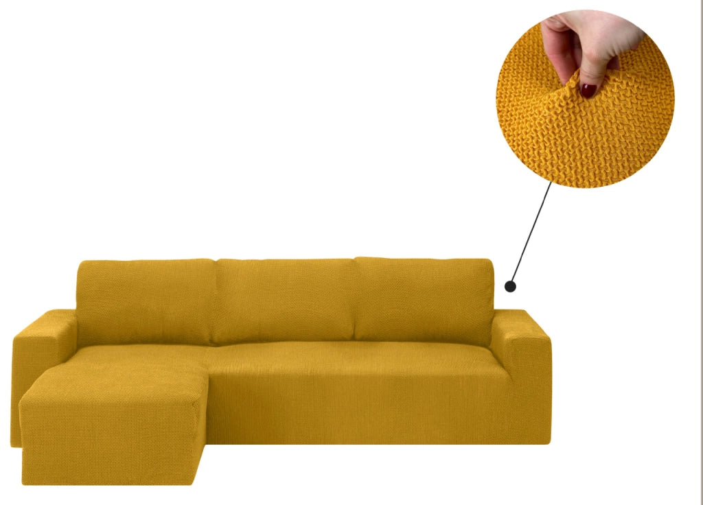 Copridivano Con Penisola Chaise Longue Tinta Unita Oro Mod Capri - Sinistra - Oro