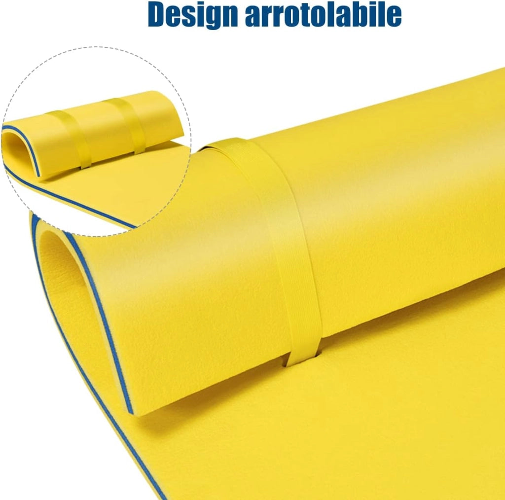 Tappeto Galleggiante per Mare e Piscina Arrotolabile, Materassino Galleggiante in Schiuma con Poggiatesta e Corda, Galleggiante Piscina Resistente