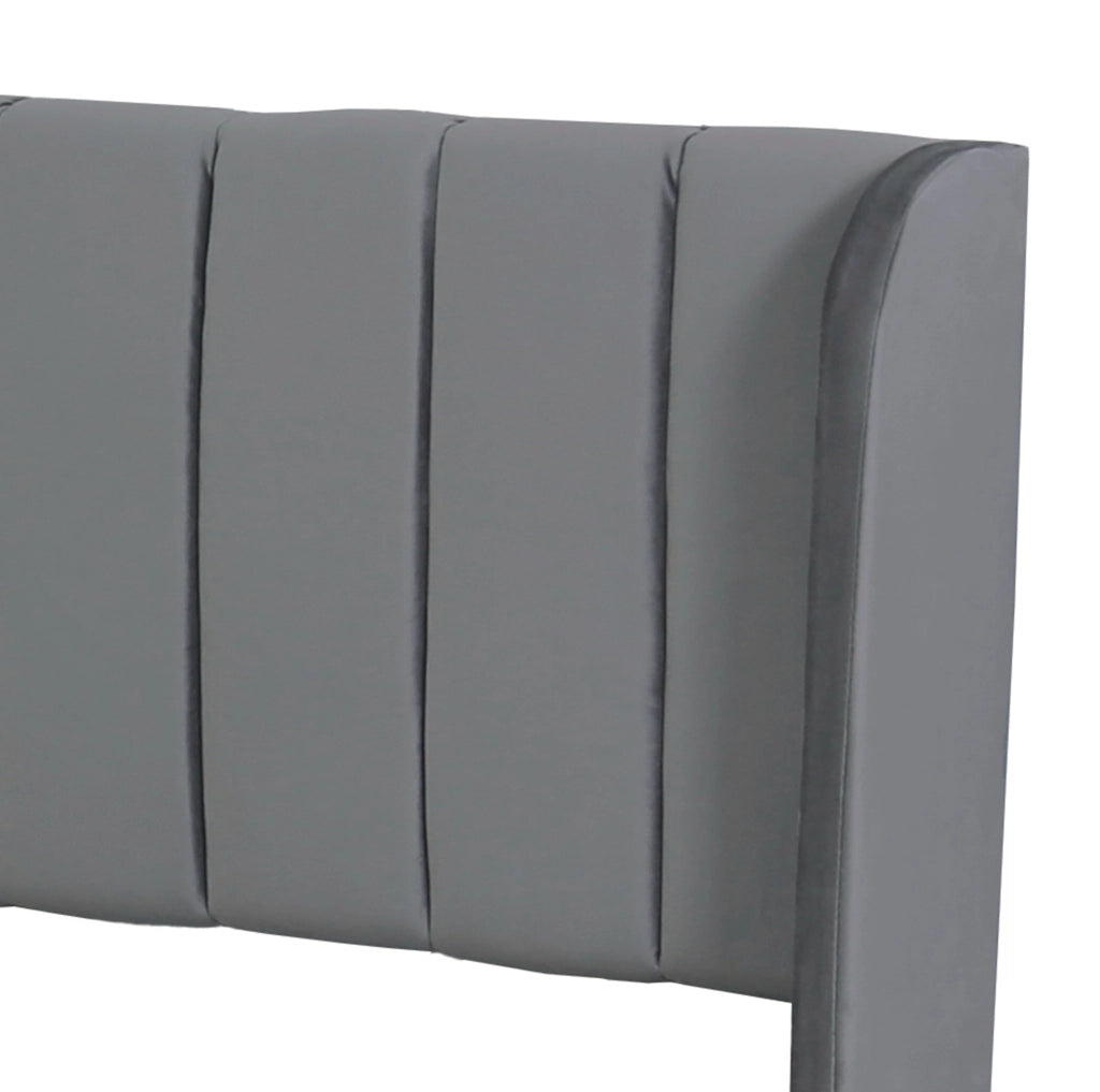 Letto matrimoniale 180x200 cm in velluto grigio con testiera e 2 cassetti; con rete a doghe
