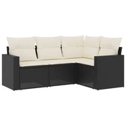 Set Divani da Giardino 4 pz | Set Salotto da Giardino con Cuscini Nero in Polyrattan