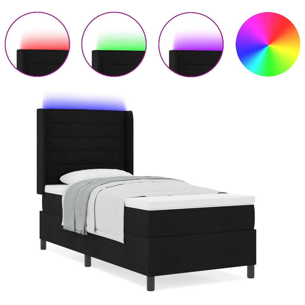 Letto Box Spring con Materasso e LED Nero 80x200 cm Tessuto