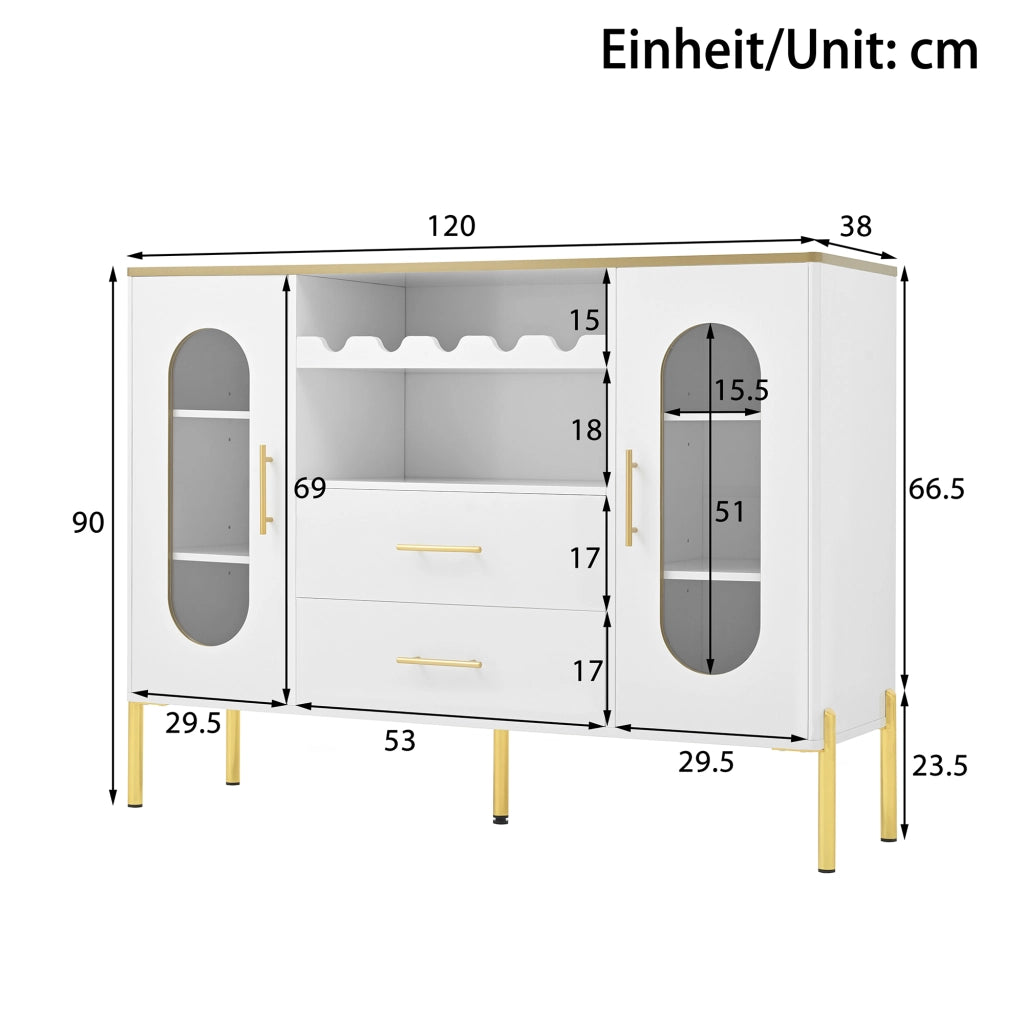 Credenza con Vetrine e Portabottiglie ¨C MINIMAL ¨C Bianco, Moderno, Salvaspazio