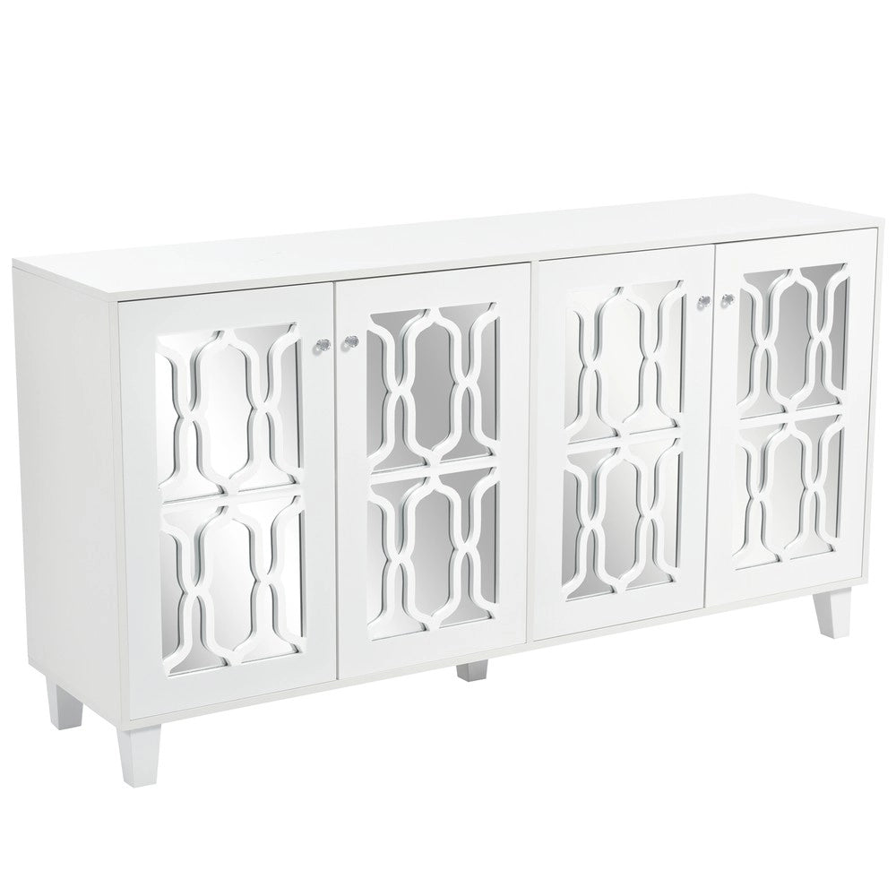 Credenza a Specchio con 4 Ante e Cristallo ¨C Xylo ¨C Bianco, 160x40x84 cm