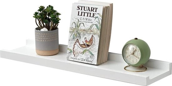 Wandrek in legno di quercia massello bianco, 40 cm, supporto per foto, bianco, mobile da parete per foto e decorazione, adatto per camera da letto, cucina, ufficio
