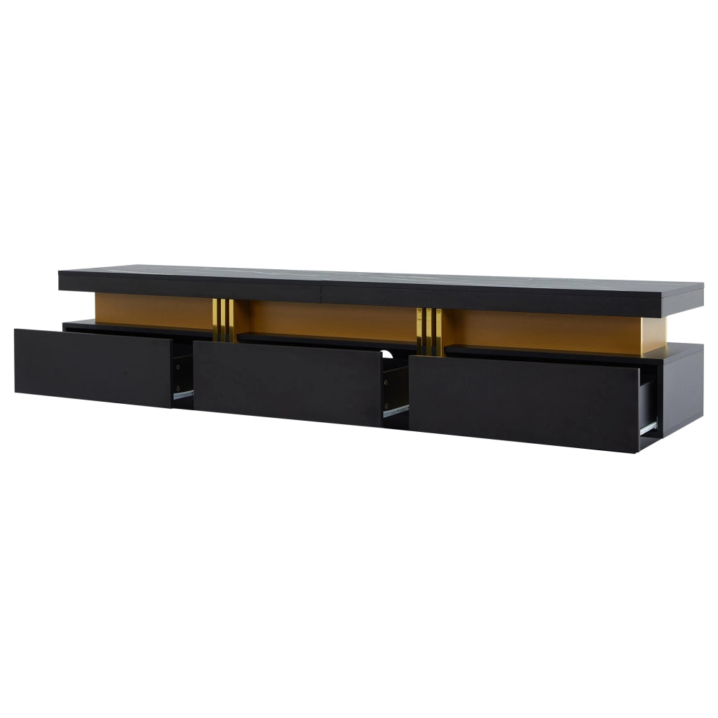 COMPOSIZIONE TV con tavolino, effetto marmo, nero, mobile TV 200x40x42 cm