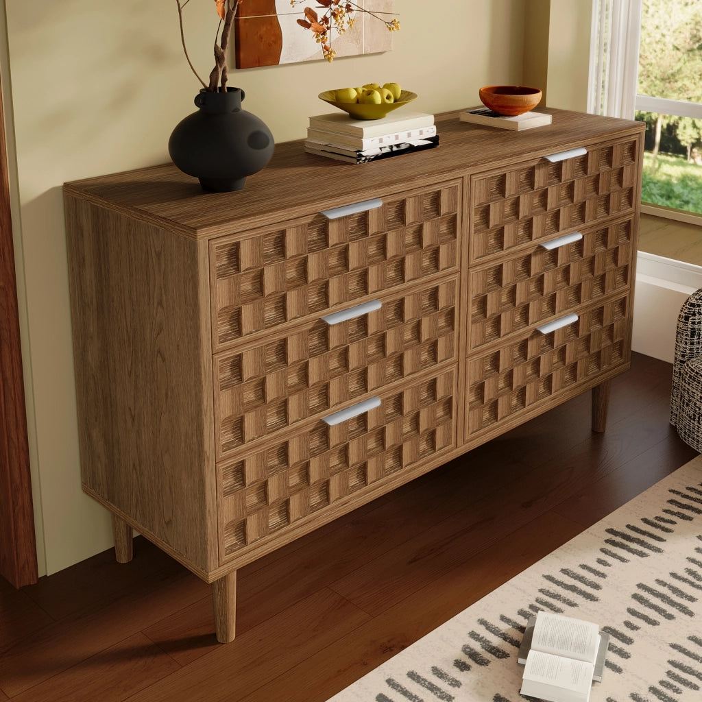 Credenza con 6 cassetti - per soggiorno - in MDF - 120×37×77 cm - rovere