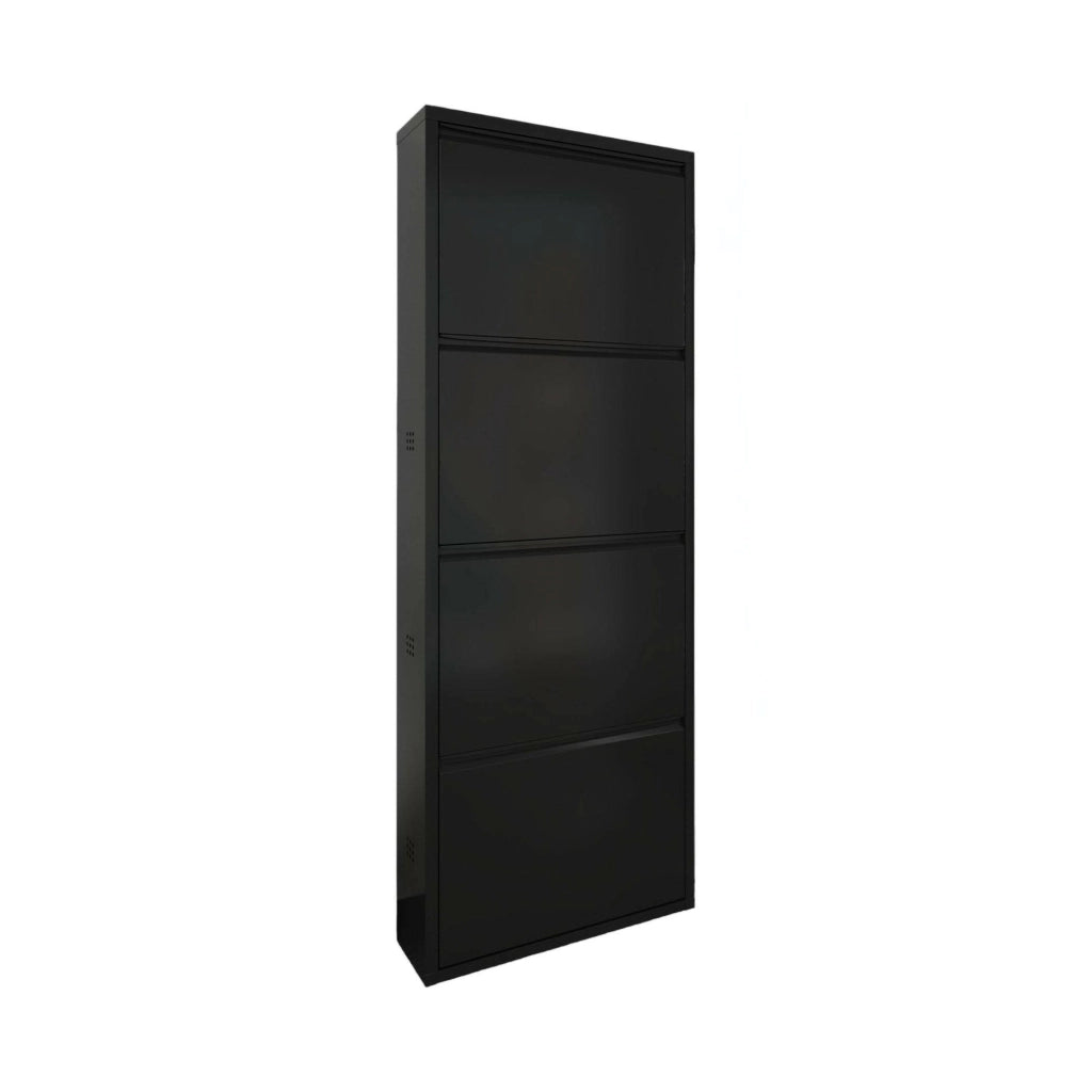 Scarpiera Axe, Mobile portascarpe in metallo, Armadio da ingresso multiuso, Mobiletto per calzature, 50x15h138 cm, Nero