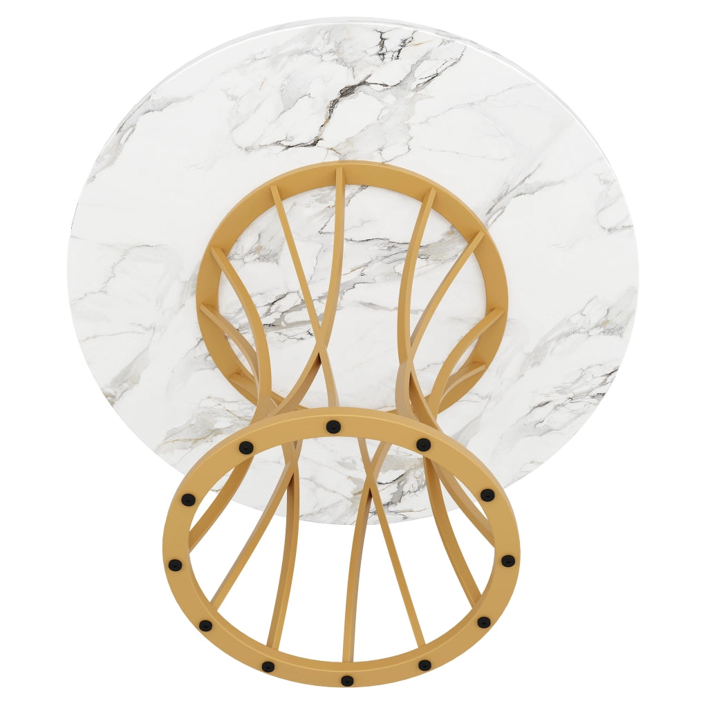 Tavolo da pranzo rotondo con piano in MDF effetto marmo e gambe in metallo, con piedini regolabili, 80 × 80 × 76 cm