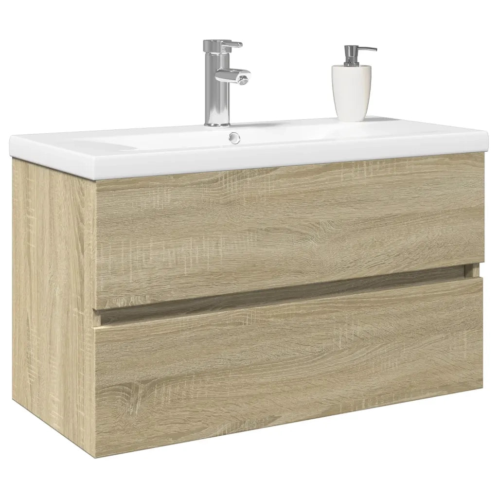 Set Mobili da Bagno | Armadio da bagno 2 pz in Ceramica e Legno Multistrato