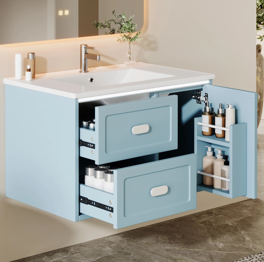 Mobile lavabo sospeso blu 76x46x51 cm con LED radar