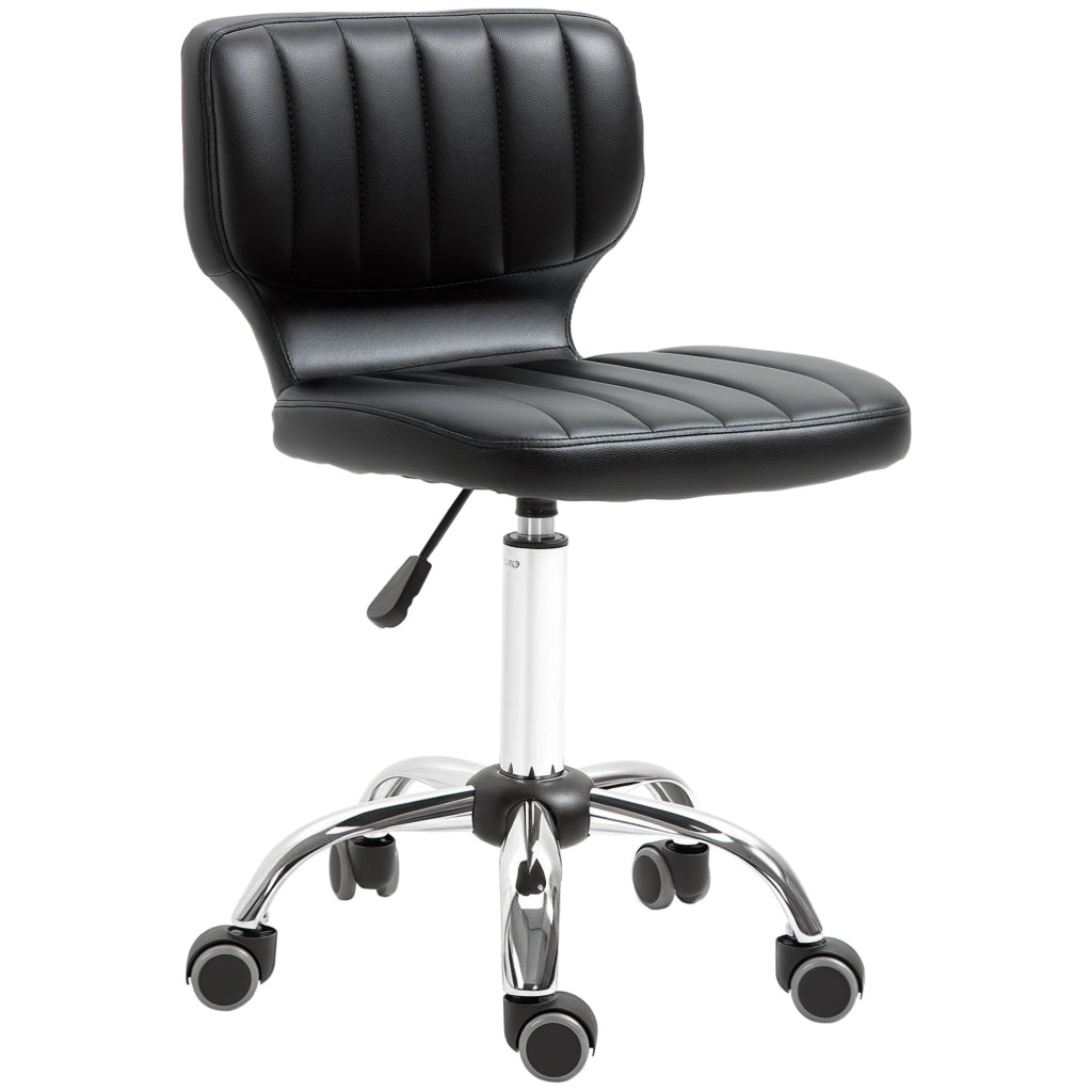 Sgabello da Lavoro con Ruote Girevole 360° Ergonomico Altezza Regolabile 47-62 cm in Ecopelle e Metallo Cromato Nero