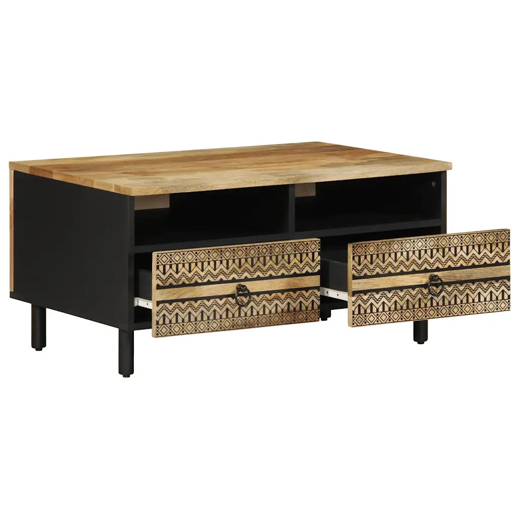 vidaXL Tavolino da Salotto Nero 80x54x40cm Legno Massello Mango Grezzo