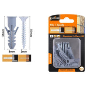 Trade Shop - Set 8 Pz Viti Vite Croce 5x35 Mm + Tasselli Con Alette Tassello M8 Fischer 57567 -