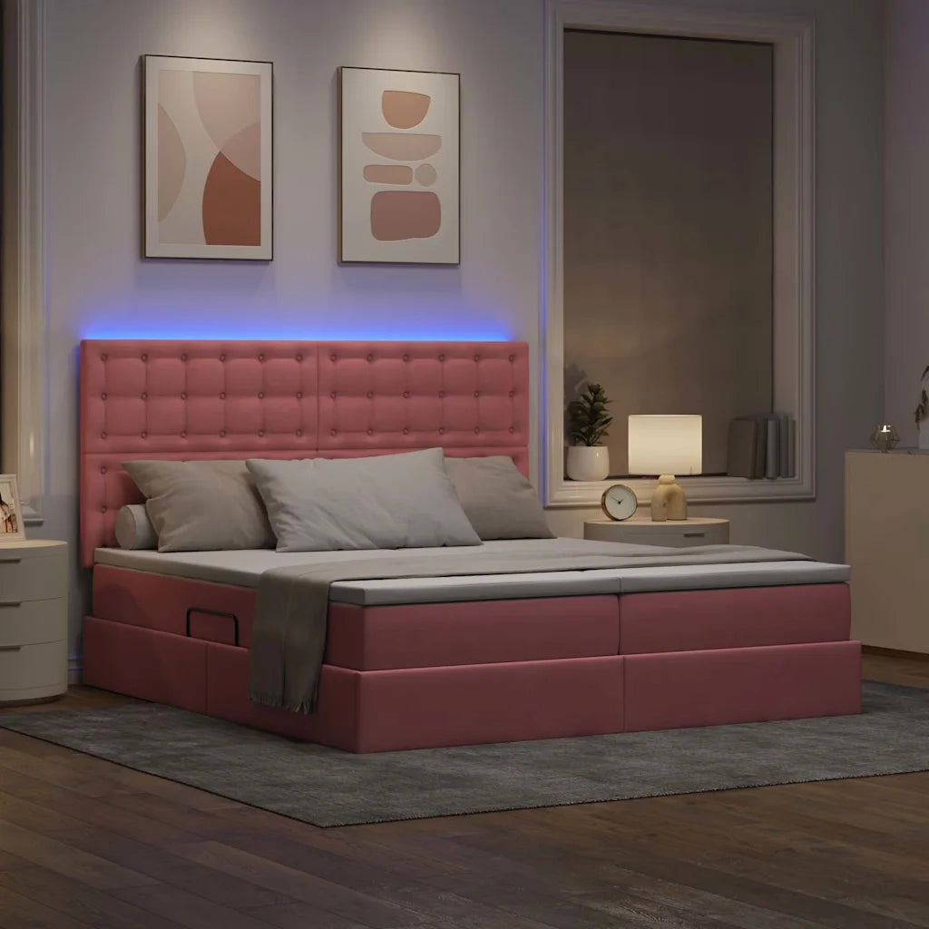 Letto con contenitore LED e materasso Rosa 180 x 200 cm Velluto