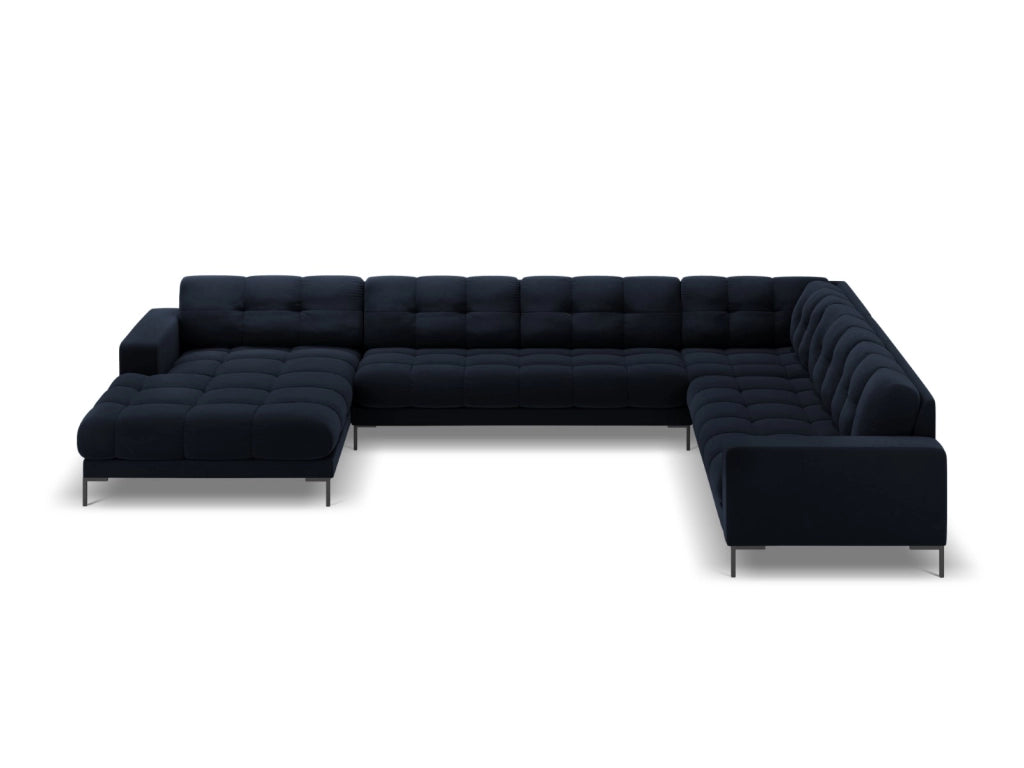 Cosmopolitan Design - Divano panoramico destro "Bali" 7 posti in velluto blu scuro 