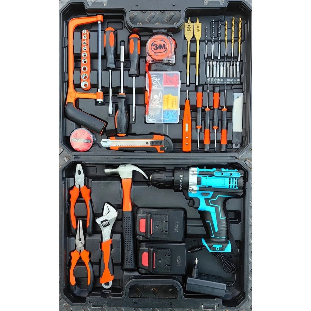 Trade Shop - Kit 118pz Valigetta Attrezzi Con Trapano Avvitatore A 2 Batteria 48v Motore Brushless -
