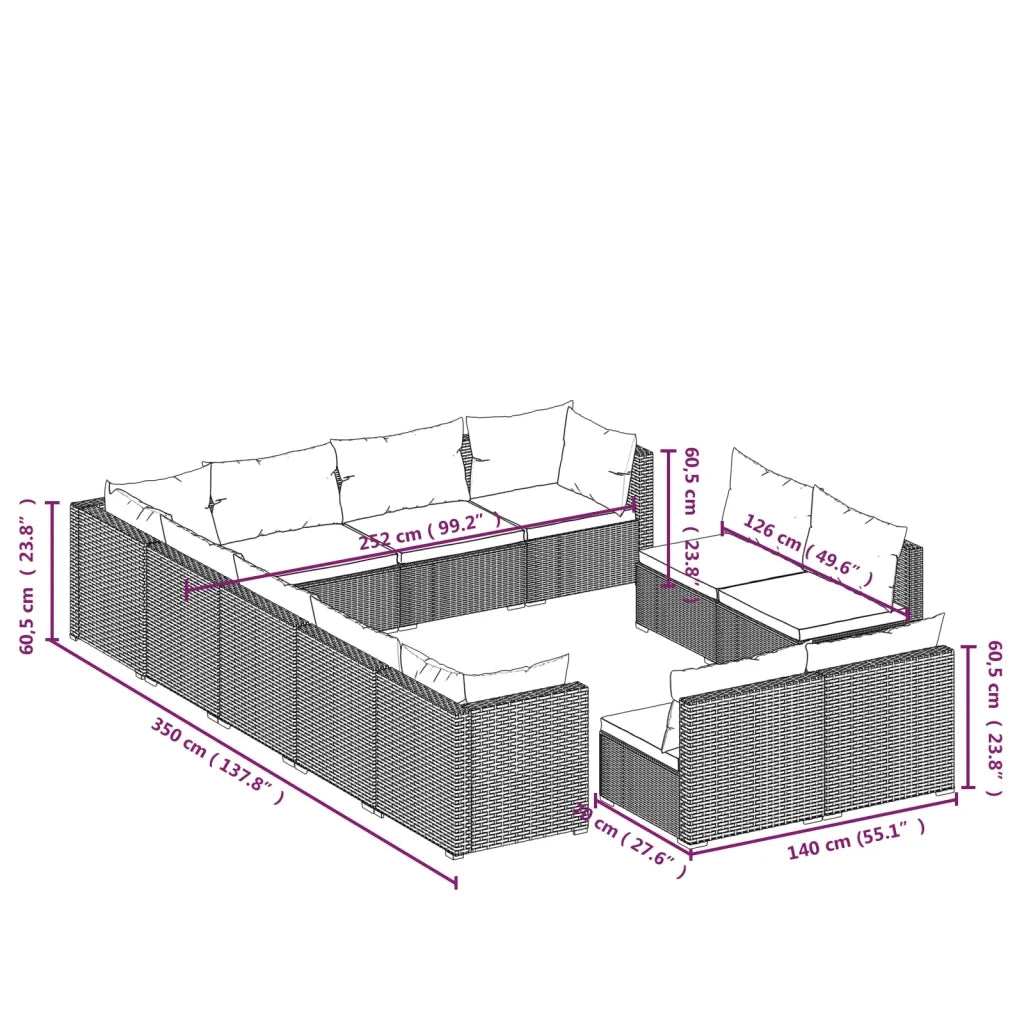 Set Divani da Giardino 12 pz con Cuscini in Polyrattan Marrone cod mxl 37892
