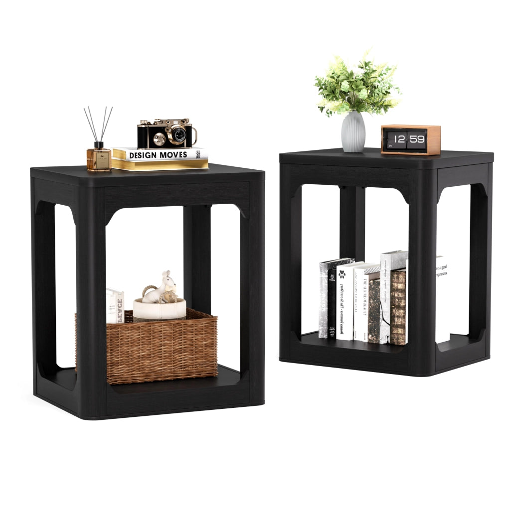 Set 2 tavolini laterali a 2 ripiani in MDF nero HAVRYA