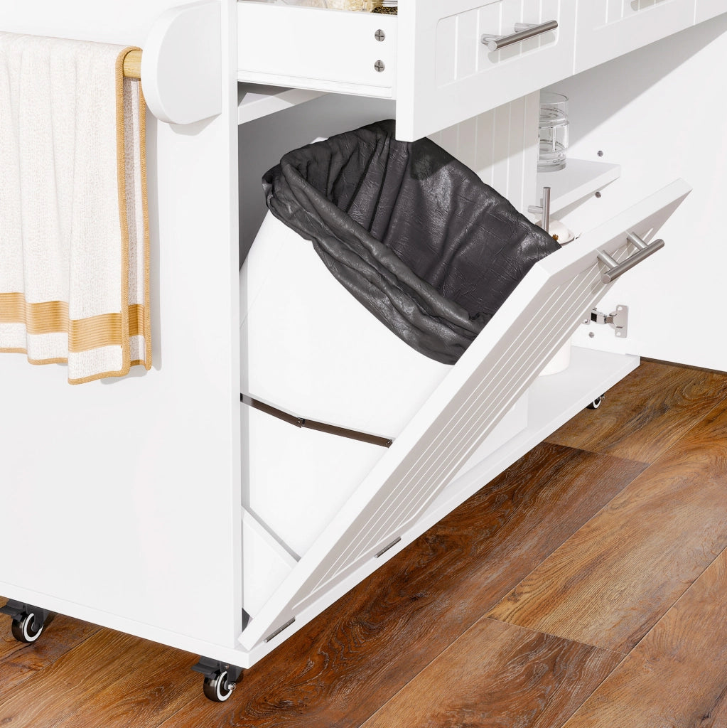 Carrello cucina 120x40(70)x90 cm con piano pieghevole; cassetto e ruote in MDF bianco